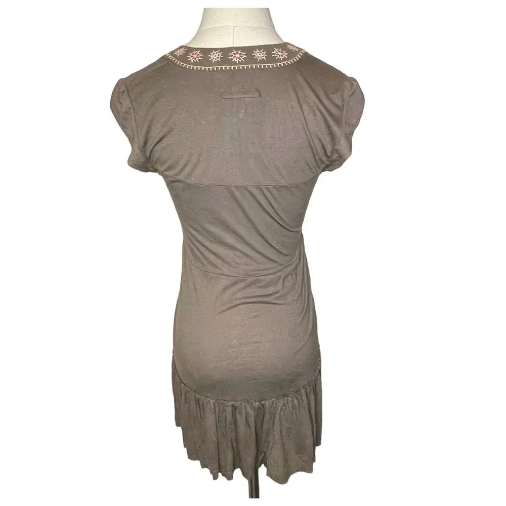 Free People Size XS Minidress Lace Up Bodice Embroidered Smocked Tiered NWT